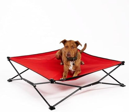 Coolaroo On-The-Go Elevated Dog Bed - Foldable Pop-Up Travel Dog Bed with Breathable, Moisture-Resistant Fabric, Carry Bag Included, Lightweight & Portable, Red, Extra Large