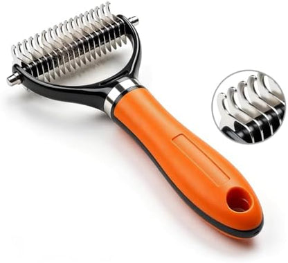 Double Sided Pet Grooming Rake, Extra Wide Deshedding Brush for Dogs Cats, Professional Long Hair Pet Shedding Comb Effectively Reduces Loose Hair (orange color)