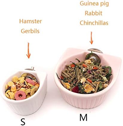 Small Animals Bowl, Detachable Cage Feeder Pet Ceramic Water & Food Feeder, Small Animal Supplies for Rabbit Parrot Squirrels Chinchilla Hamster Ferret (Pink, S)