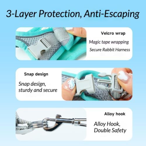 Escape Proof Rabbit Harness and Leash Set Breathable Mesh Vest (Green,L)