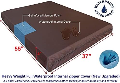 Dogbed4less Luxury XXL Orthopedic Memory Foam Dog Bed for Extra Large Dogs with Durable Waterproof Internal Case, Removable Washable Denim Cover and Bonus Pet Bed Spare Cover, 55X37X4 Inches, Blue