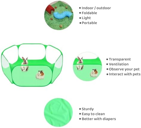 Amakunft Small Animal Playpen, Pop-Up Portable Play Yard for Guinea Pigs, Rabbits, Hamsters, Hedgehogs, Foldable Exercise Fence with Breathable Mesh for Indoor Outdoor Use