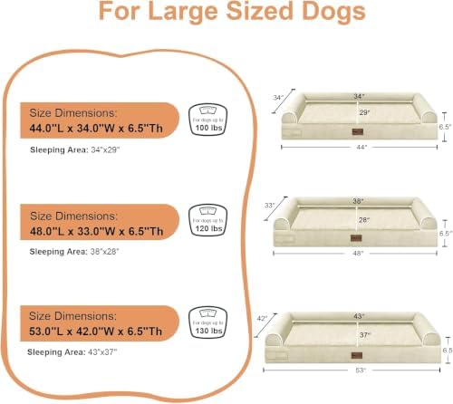 NANUYA Orthopedic Dog Bed for Jumbo Dogs, 53 x 42 Inch, Beige