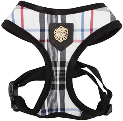 Puppia Junior Over-The-Head Dog Harness Checkered Pattern No Choke No Pull Adjustable Chest Belt Walking Training for Small and Medium Dog, Medium, Black