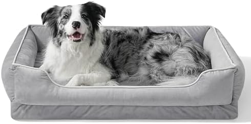 FAIRYPET Orthopedic Dog Bed for Medium to Large Dogs & Cats, Memory Foam Dog Bed with Washable Removable Cover, Top-Grade Dutch Velvet Fabric Pet Sofa Couch for Crate with Nonskid Bottom, Grey
