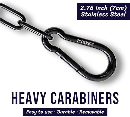 304 Stainless Steel Gate Chain 550lbs Capacity - 20" x 5/32" with M7 Carabiners, Chain Link Gate Latch for Outdoor Fence Livestock, Safety Hanging Metal Chain with 4 Carabiners, Black, 2 Pack