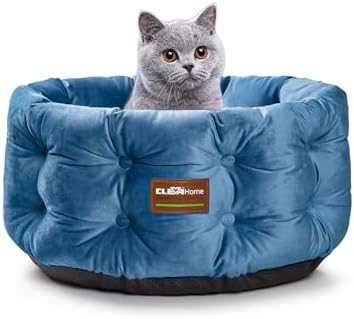 ClevaHome Deep Nest Cat Beds for Indoor Cats, Washable Round Cat Bed, Cute Kitten Bed with Anti-Slip Bottom for Kitty and Puppy, 20inches, Steel Blue