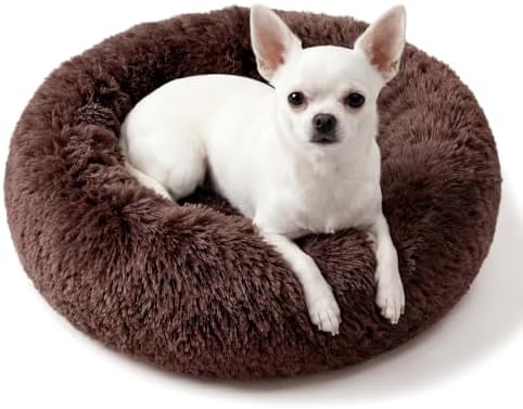 nononfish Fluffy Donut Dog Bed for Small Dogs,Cozy Round Pet Bed