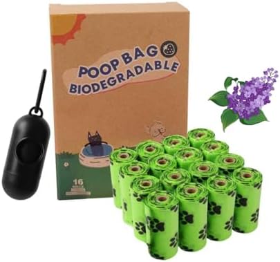 Dog Poop Bags Rolls, Lavender Scent Biodegradable Light Green, Large 9x13 Inch With Dispenser, Leakproof & Easy Tear 240 Count (16 Rolls) for Outdoor Dog Walking