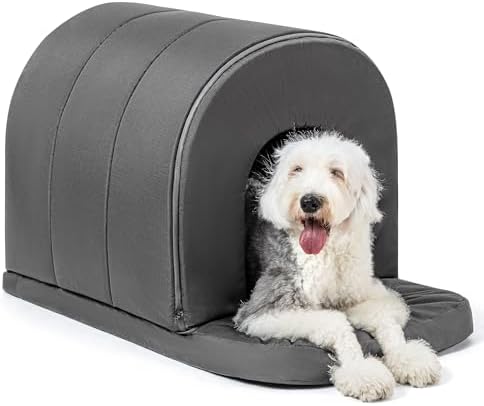PELZIN Orthopedic Dog Bed House - Outdoor Waterproof Dog Tent with Washable Removable Cover - Durable Indoor Pet Cave Bed for Extra Large Breeds & Fits 42-Inch Crate - 41"x27", Charcoal