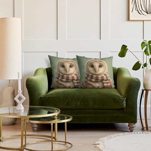 InkRain Winter Animal Cute Owl Pillow Cover 12x12 Inch Set of 2 Home Decor Decorative Cotton Linen Illustration Pillowcases for Living Room House Sofa