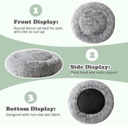 JOLLYVOGUE Dog & Cat Bed, Calming Anti-Anxiety Pet Bed for Small Dogs, Fluffy Donut Cushion for Small and Medium Pets (23")