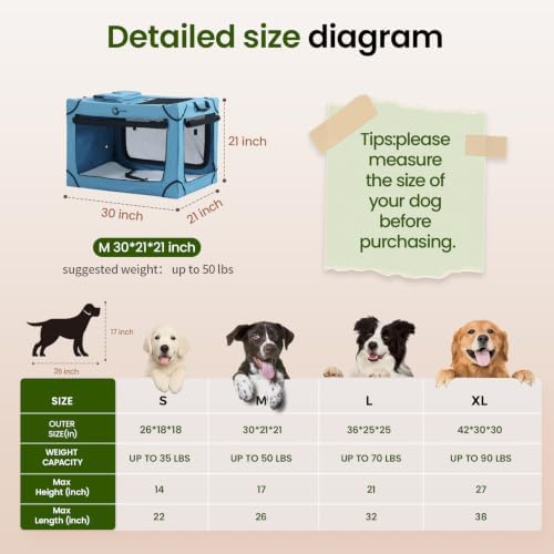Portable Collapsible Soft Dog Crate for Medium Dogs, 30in Blue