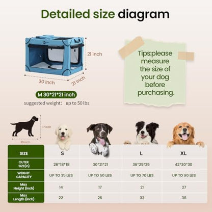 Portable Collapsible Soft Dog Crate for Medium Dogs, 30in Blue