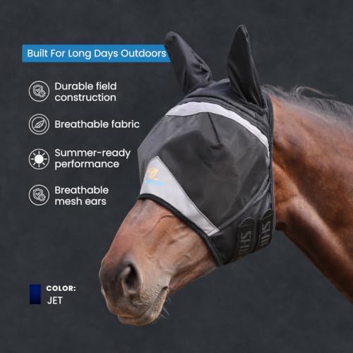 Shires FlyGuard Pro Fine Mesh Fly Mask with UV Protection Jet/Small Pony/Ears