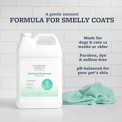 Veterinary Formula Smart Coat Complex Soothing and Deodorizing Oatmeal Shampoo for Dogs, 128 Fl oz – Baking Soda Eliminates Odors, Aloe Vera & Oatmeal Cleanse and Hydrate Skin – Long-Lasting Fragrance