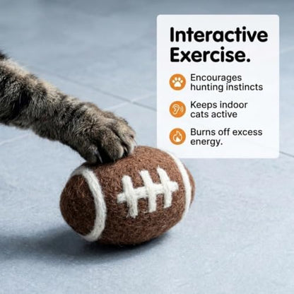 Glaciart One Sports Wool Balls for Cats – 5 Pcs with Catnip Pouch - Soft Fuzzy Enrichment 100% Natural Felt Cat Toy - Interactive Play Cat Toy Set - Safe for Pets, Non-AZO Colored Dyes – 1.6”