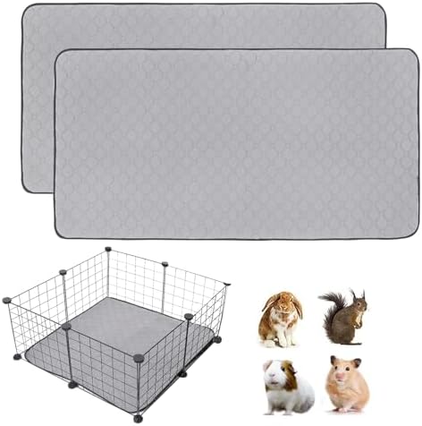 2Pack Guinea Pig Cage Liners, 24''X24'' Washable Guinea Pig Pee Pads, Non Slip Reusable Super Absorbent Guinea Pig Training Mat Bedding Fleece for Small Animals Hamster Rabbit Chinchilla Rat