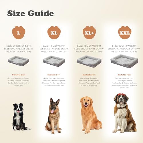 XXL Orthopedic Dog Beds Large Sized Dog - Washable Large Dog Cat Bed Waterproof, Comfort Dogs Couch Sofa with Washable Removable Cover, Pet Bed with Nonskid Bottom, 53'', Light Grey