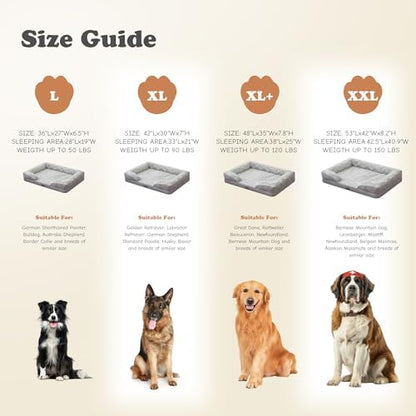XXL Orthopedic Dog Beds Large Sized Dog - Washable Large Dog Cat Bed Waterproof, Comfort Dogs Couch Sofa with Washable Removable Cover, Pet Bed with Nonskid Bottom, 53'', Light Grey