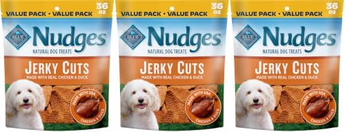 Blue Buffalo Nudges Jerky Cuts Dog Treats, Made in the USA with Natural Ingredients, Chicken & Duck, 36-oz Bag (Pack of 3)