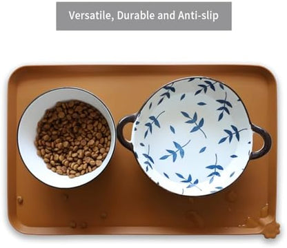 Hoki Found Silicone Pet Food Mats Tray - High-Lips Pet Dog Cat Bowl Mats - Dog Pet Cat Feeding Mat - Waterproof Dog Cat Food Mats -Pet Water Mats for Floors - Butterscotch