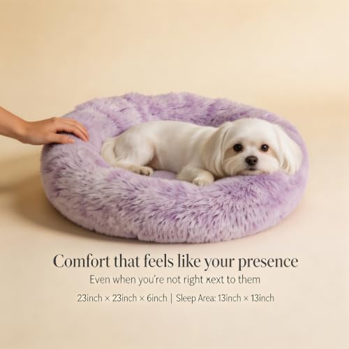 nononfish Fluffy Donut Dog Bed for Small Dogs,Cozy Plush Pet Bed