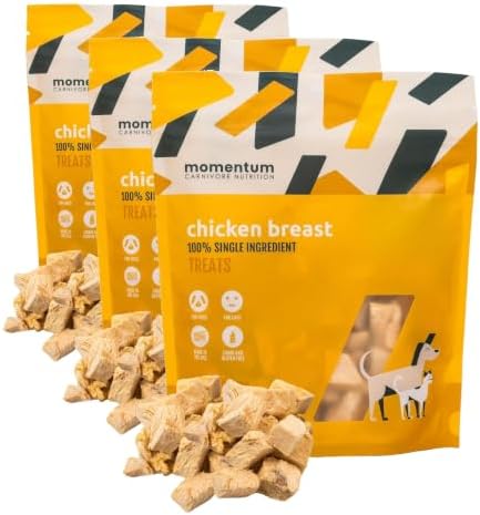 Momentum Carnivore Nutrition Freeze-Dried Chicken Breast Dog Treats & Cat Treats – Single-Ingredient, High-Protein, Grain-Free, Lean & Easily Digestible – Made in USA – 3 oz Bag (Pack of 3)