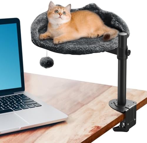 Cat Desk Bed - Adjustable Steel Frame,Faux Fur Perch Holds 40lbs