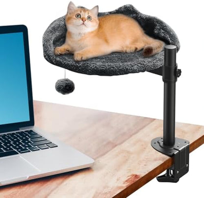 Cat Desk Bed - Adjustable Steel Frame,Faux Fur Perch Holds 40lbs