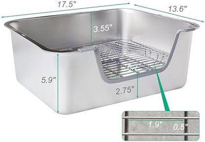 Stainless Steel Rabbit Sifting Litter Box (L & Hay Feeder)