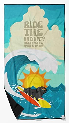 Caroline's Treasures MLM1250TWL3060 Surfer Dog Black Pekingese Premium Beach Towel Oversized Towel Beach Blanket, Pool, Beach Essentials, Yoga, Premium Bath Towel, Quick Dry Plush