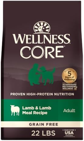 Wellness CORE Adult Dry Dog Food, Grain Free Kibble, Natural, High Protein, Lamb Recipe, 22 lb Bag
