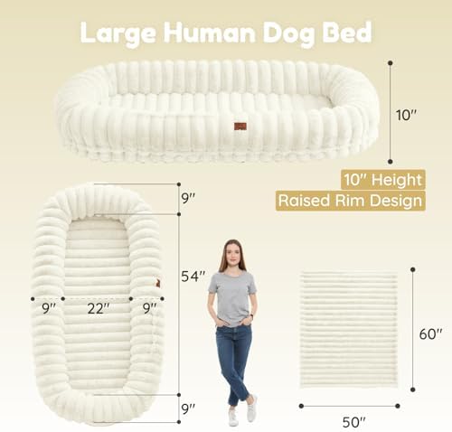 ChiXnuggle Orthopedic Human Dog Bed,Striped Faux Fur Washable Cover,Blanket