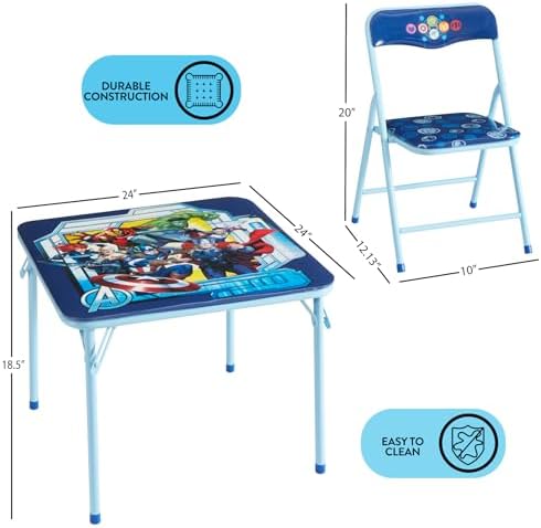 Marvel Avengers 3-Piece Kids Activity Table and Chair Set – Square Table with 2 Folding Chairs, Superhero-Themed Furniture for Ages 3+, Ideal for Playroom, Arts & Crafts, or Snacks