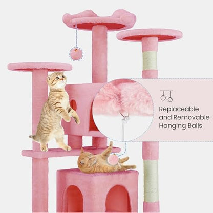 54 Inches Cat Tree Tower Condo Furniture, Cat Tower with Scratching Post, Multi-Level Climbing Tree Cat House Padded Plush Perch, Kittens Pet Play House, Light Gray