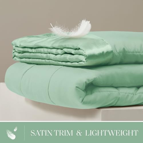 Madison Park Down Alternative Twin Blanket for Bed, Satin Trim, Seafoam