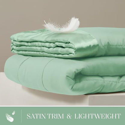 Madison Park Down Alternative King Blanket for Bed, Satin Trim, Seafoam