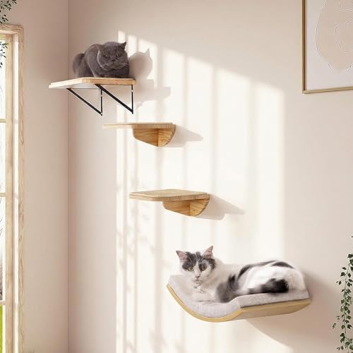 4-PCS Cat Wall Shelves with Foam-Padded Bed & Sisal Steps for Indoor Cats