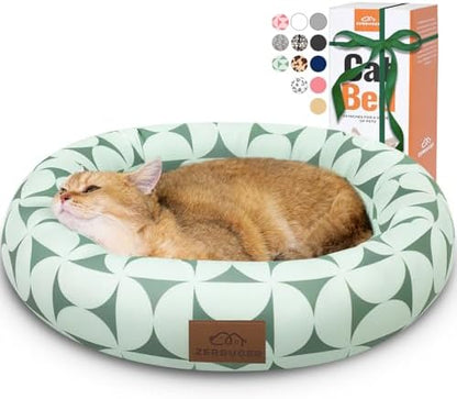 Zerbuger 20in Green Pattern Round Dog Bed Sofa for Dogs Cats, Washable