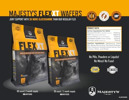 Majesty's Flex XT Wafers - Superior Horse / Equine Joint Support With Increased Supplement Levels - Glucosamine, MSM, Yucca, Vitamin C - 60 Count (2 Month Supply)