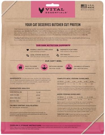 Vital Essentials Freeze Dried Cat Food, Chicken Nibs, 12 oz Bag