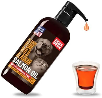 Salmon Oil Food Topper for Pets; Premium-Pure Alaskan Omega 3 Supplement; Improves Taste of Kibble; Supports Skin, Coat & Joints; Sustainably Sourced (One, 16 fl oz Bottle)