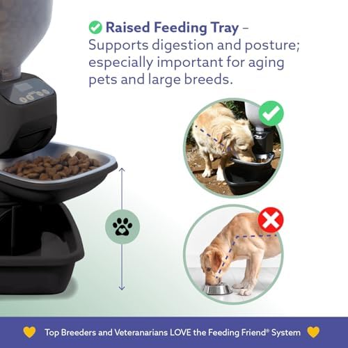 Feeding Friend® Automatic Dog & Cat Food Feeder with Water Dispenser, Smart Portion Control, OLED Display, Anti-Jam Design, Battery Operated, XS 4–15 lbs Pets, Black