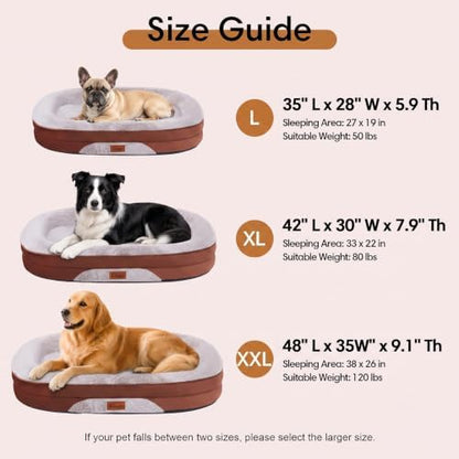 Orthopedic Dog Bed for Large Dogs, Washable Dog Bed, 35" L, Brown