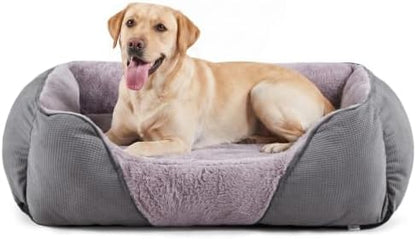 MIXJOY Dog Beds for Large Dogs, Big Pet Bed Large Size Dog Washable, Orthopedic Calming Soft Pet Beds Cuddler, Rectangle Sleeping Rabbit-Velvet Cozy Puppy Bed with Anti-Slip Bottom (35x25in, Grey)