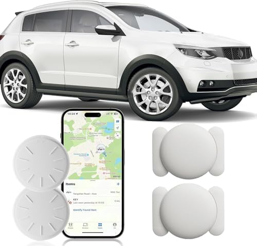 Tracker Device for Vehicles,GPS Car Tracker,No Monthly Fee Anti-Lost Car Locator Works with Find My(iOS Only),Mini Hidden Car Tracker with Magnetic Case (White,2PCS)