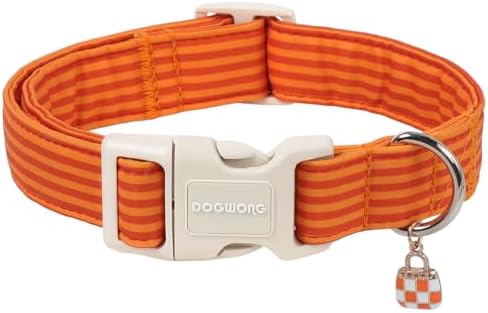 DOGWONG Orange Girl Boy Striped Dog Collar for Small Medium Large Dogs L