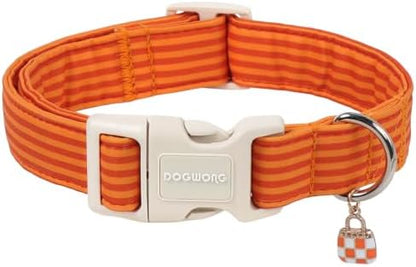DOGWONG Orange Girl Boy Striped Dog Collar for Small Medium Large Dogs L