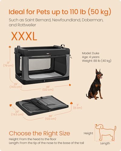 Feandrea Collapsible Dog Crate, Portable Oxford Fabric Pet Carrier, 48-Inch